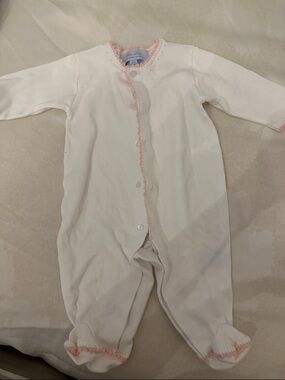 White Baby Footed Sleeper with Pink Trim